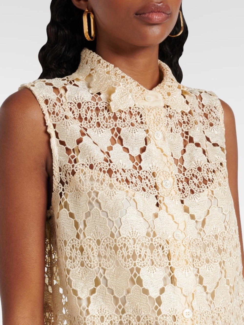 FRAME The Deco Scalloped Guipure Lace
Mini Shirt Dress Ecru Cream M NWT - Picture 4 of 12